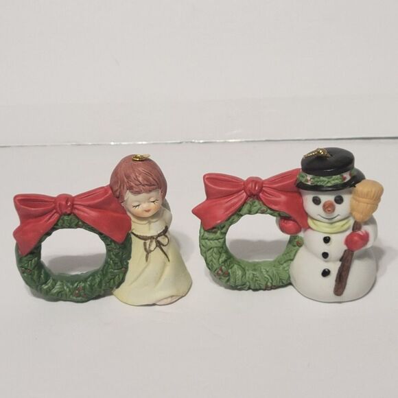 Jasco Lil Chimers Christmas Porcelain Napkin Rings Set of 4 Angel Snowman Santa - Picture 9 of 13